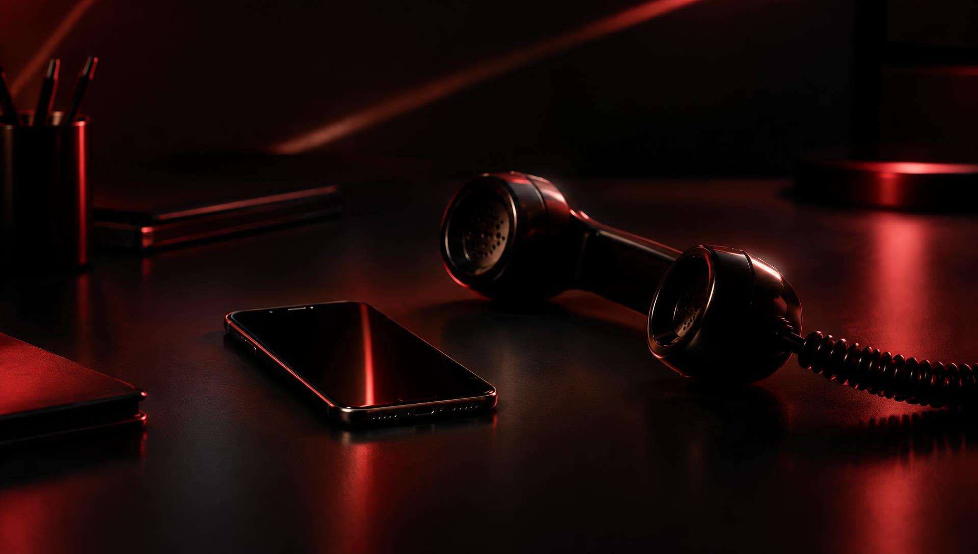 A phone on a dark studio desk lit with warm red light at Cygnus